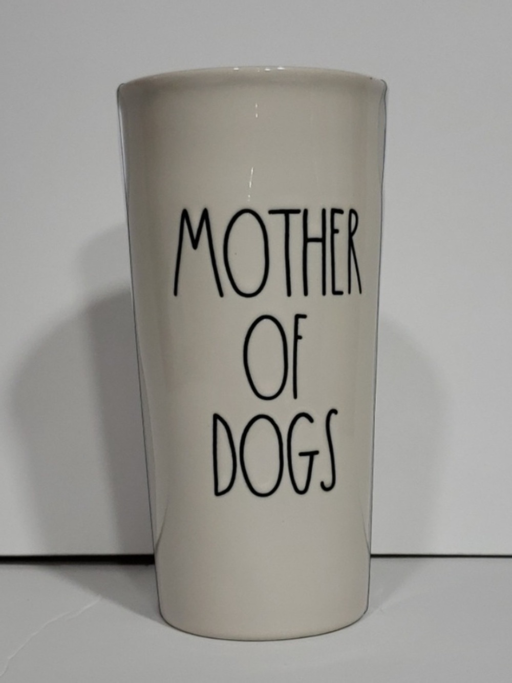 Rae Dunn MOTHER OF DOGS Ceramic Travel Tumbler Mug Black Lid